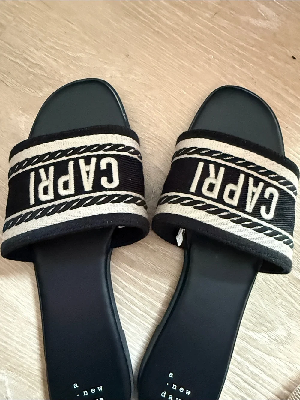 a new day CAPRI Black and Cream Slide Sandals